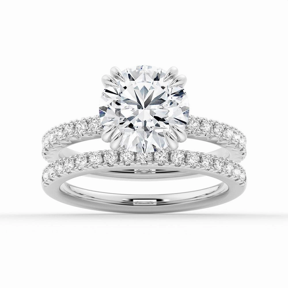 Classic Appeal Simple pieces Round Cut Moissanite Ring Set with Matching Wedding Band