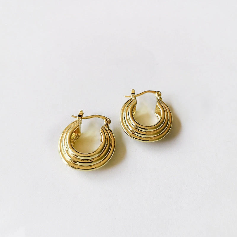 Zeta 18K Gold Hoop Earring Ethiopian Beaded Ribbed Quilted | Gold Round Hoop Earring Modern Style