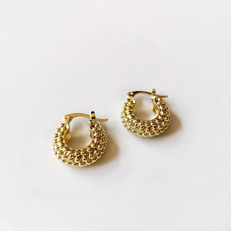 Street Chic Radiant Embellishments Zeta 18K Gold Hoop Earring Ethiopian Beaded Ribbed Quilted | Gold Round Hoop Earring