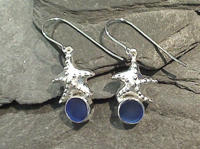 Sea Glass, Sterling Silver Starfish Earrings Minimalist Feature