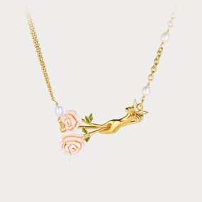Linked Chain Item Handmade Style Champagne Rose Necklace