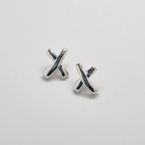 Sophisticated Glow Monet Silver-Tone Crossover Stud Earrings