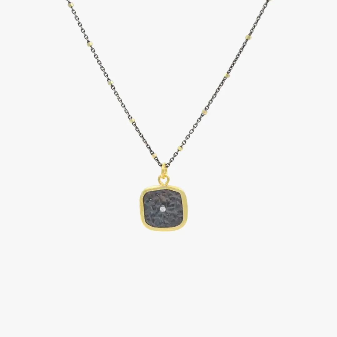 City Event Mixed Metals Square Necklace with CZ Accent