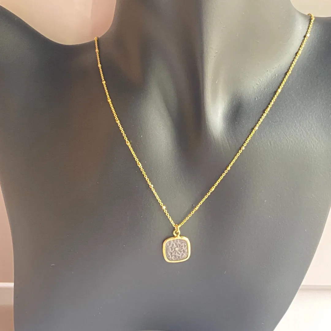 Bohemian style Daughter Gift Mixed Metals Square Necklace with CZ Accent