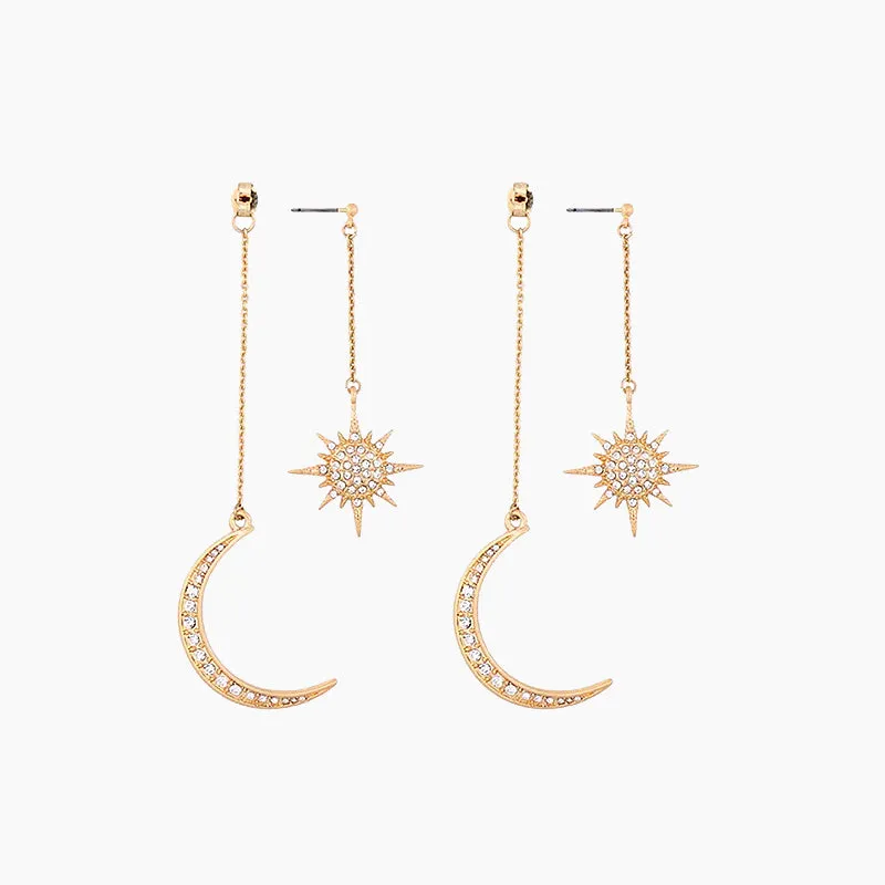 feminine grace Moon And Star Dangle Earrings