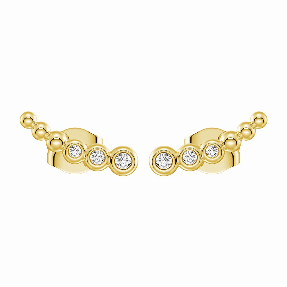 Moonlit Embrace Curved Bead Stud Earrings with Lab?Grown Diamonds Bright Finish