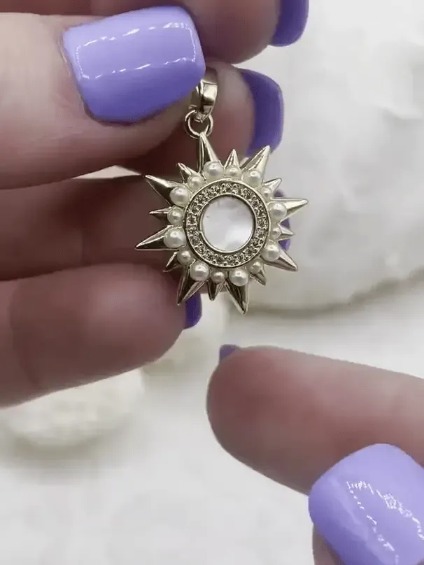 Modern Style Mother of Pearl CZ Charms with Pearls, 2 styles, Gold Plated Brass Charms, Gold Sun Charm, Cubic Zirconia, Brass Mother of Pearl, Fast Ship