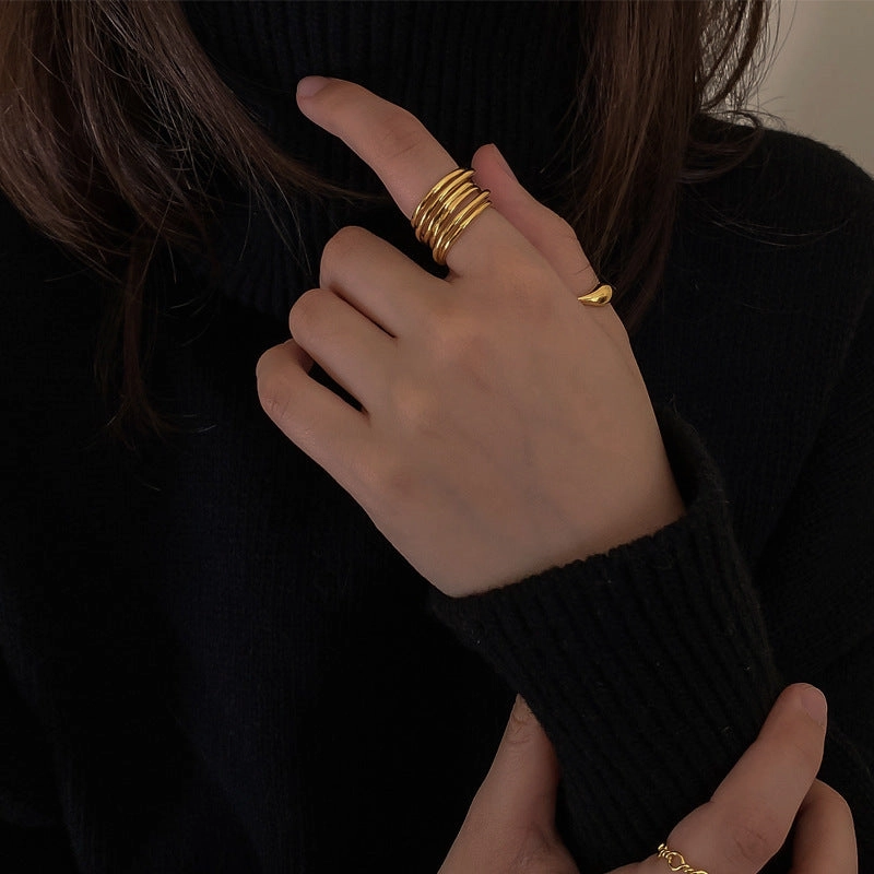 Multi-Wired Wide Band Ring 18K Gold and Silver Exclusive Jewelry