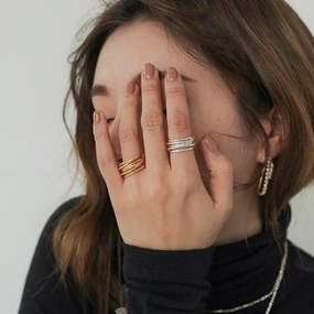 Artful Touch Distinctive Layer Multi-Wired Wide Band Ring 18K Gold and Silver