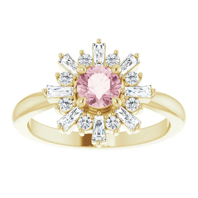 14K Yellow 5 mm Round Pink Morganite & 3/8 CTW Diamond Ring Smart Look Sturdy Symbol