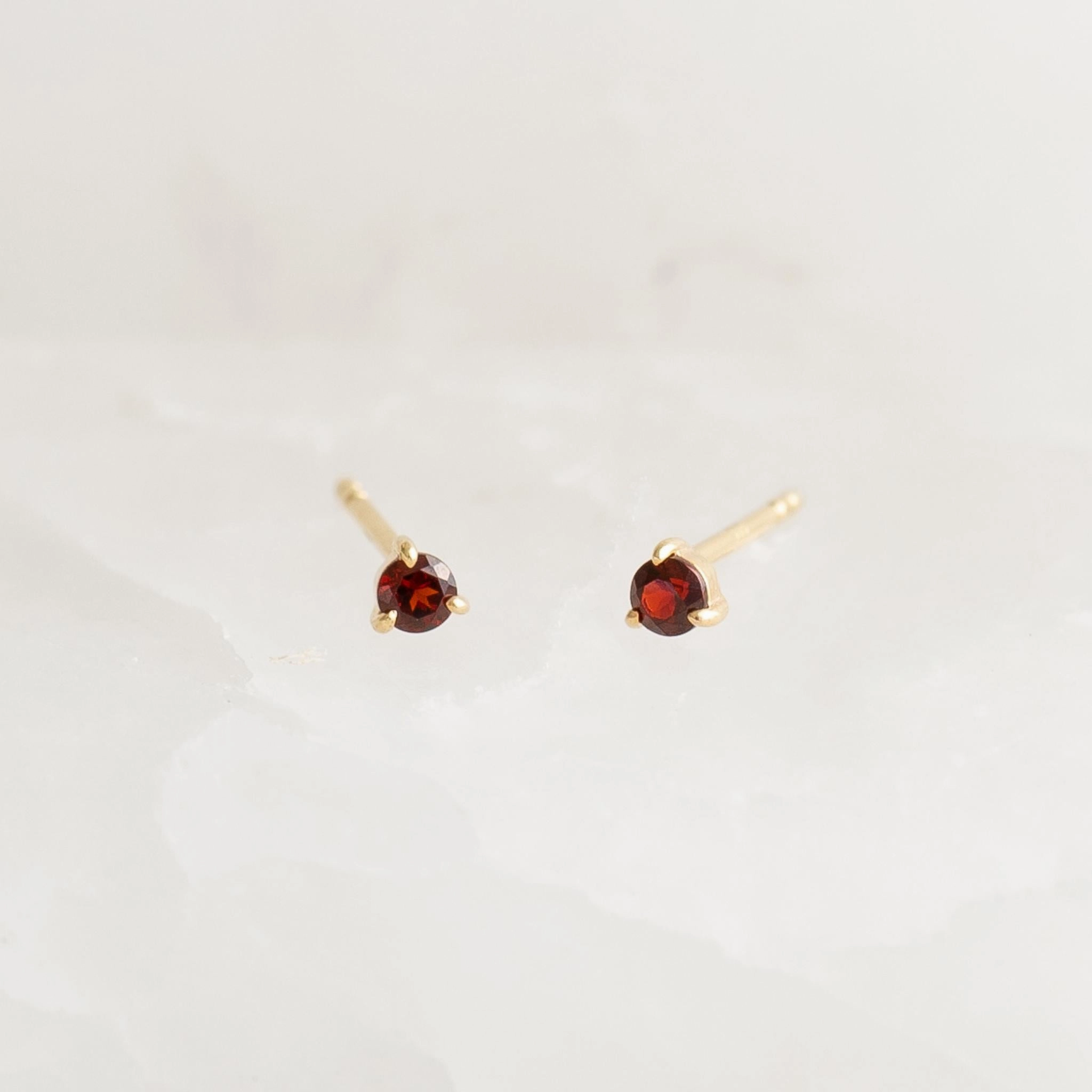 January Birthstone Stud Earrings 14k Gold - Garnet Handmade Jewelry Pieces
