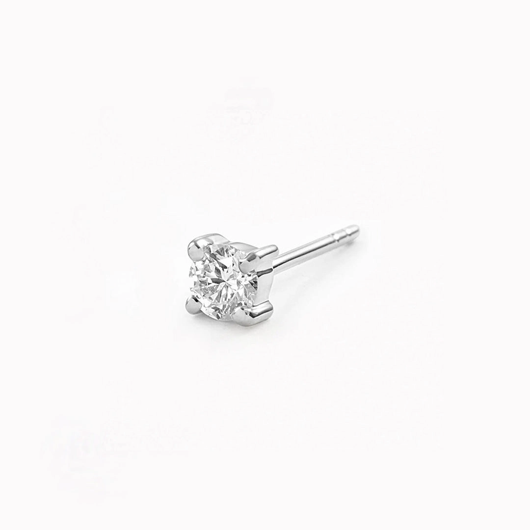 14k White Gold Diamond Stud Earring 3mm - Aria (Single) Weekend Light Polished Highlight