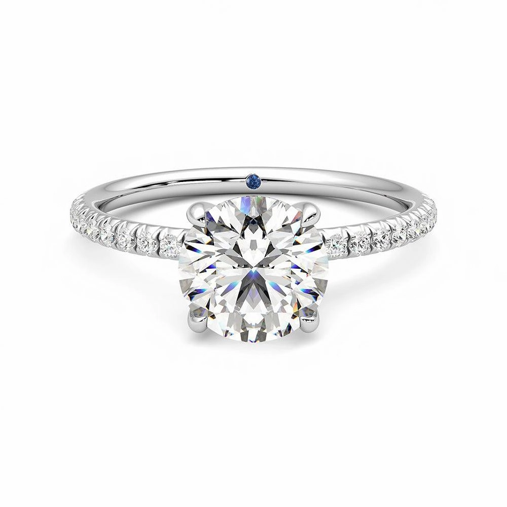Four Prong Round Moissanite Engagement Ring with Hidden Anniversary Stone Accent Evening Shine Urban Pop