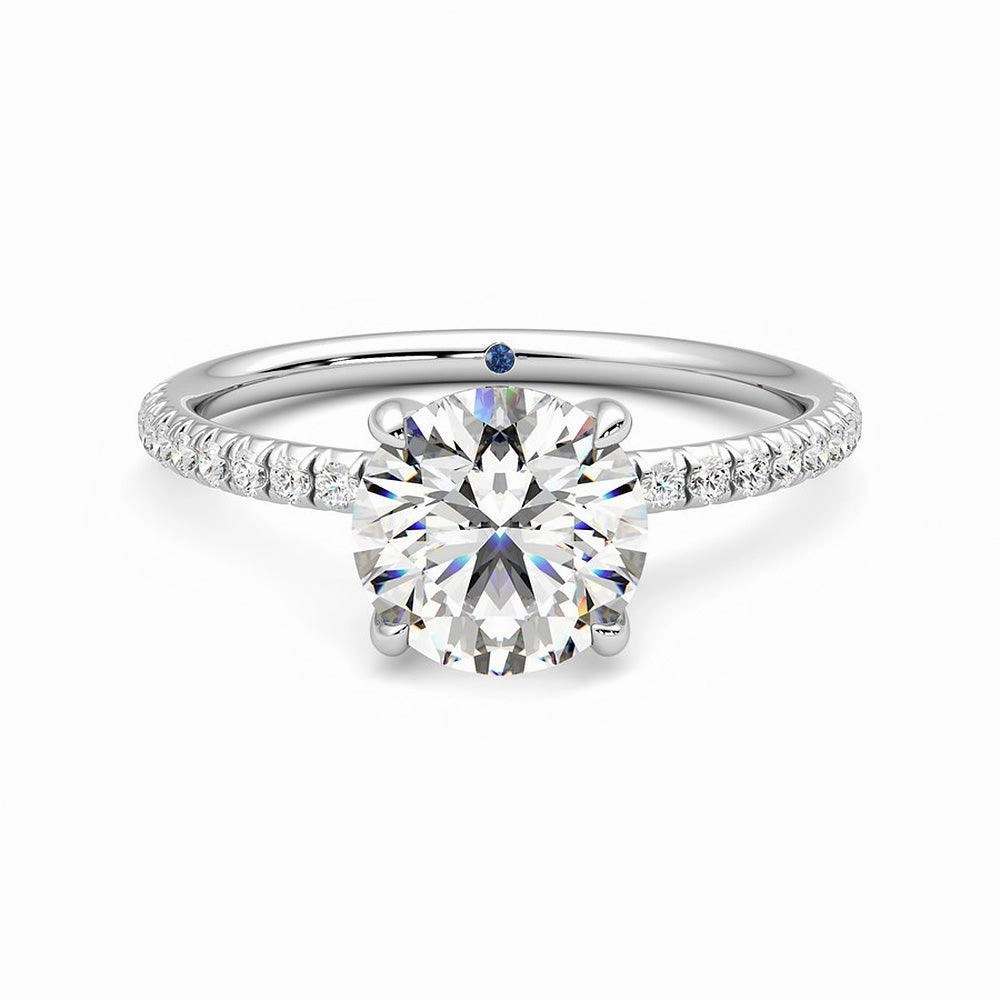 Vibrant Pieces understated look Four Prong Round Moissanite Engagement Ring with Hidden Anniversary Stone Accent