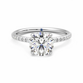 Four Prong Round Moissanite Engagement Ring with Hidden Anniversary Stone Accent Artistic Touch