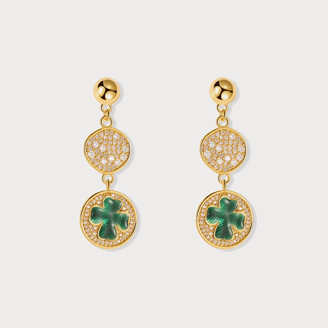 Four-leaf Clover Coin Post Earrings Glittering Essential Exquisite Essential