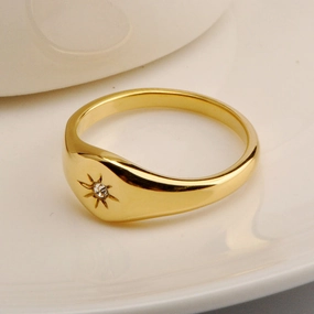 North Star Radiating Sun Ray Gems 18K Ring | Gold Statement CZ Rings Luxury Detail Expressive Touch