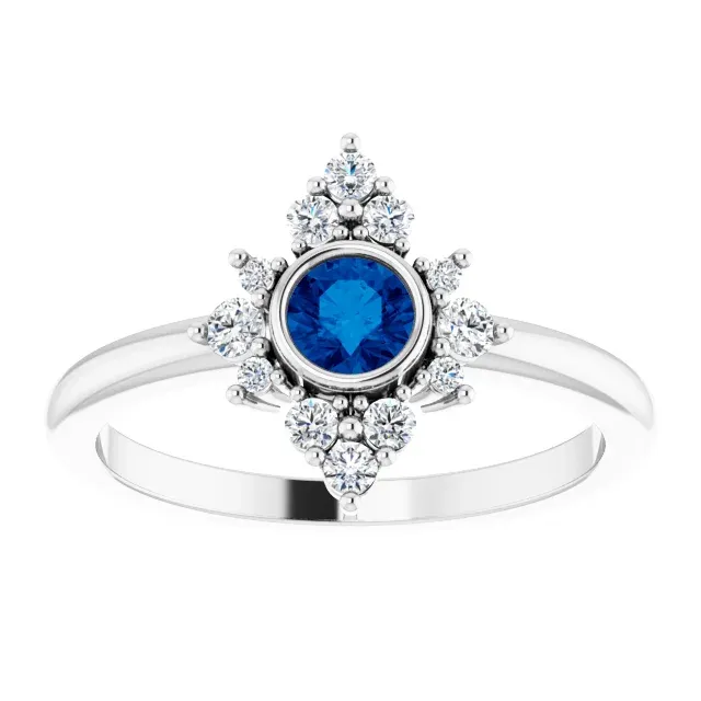 Balanced Finish Time Honored 14K White Blue Sapphire & 1/5 CTW Diamond Ring