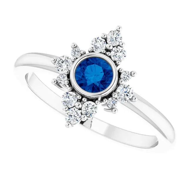 Budget Symbol Brilliant Piece 14K White Blue Sapphire & 1/5 CTW Diamond Ring