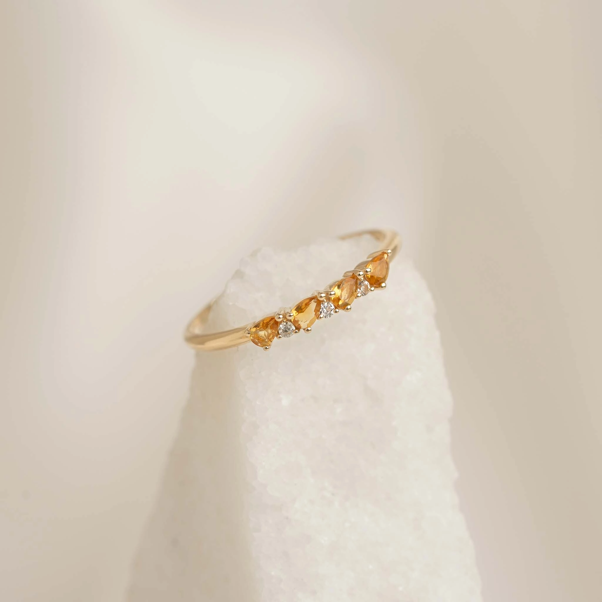 November Birthstone Pear Ring 14k Gold - Citrine and Diamond Bright Shine