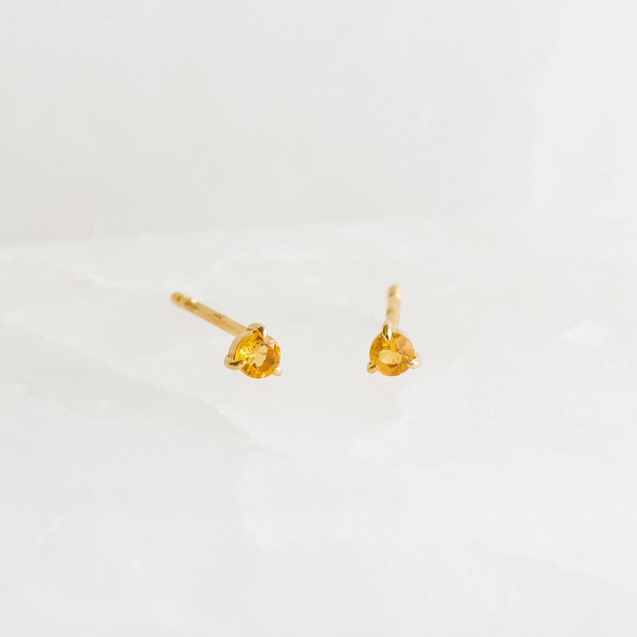Easy Style Minimal Fashion November Birthstone Stud Earrings 14k Gold - Citrine