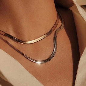 Oblession Essentials 5mm/6mm 18K Gold Plated Silver Plated Herringbone Necklace Herringbone Choker Classic Layers