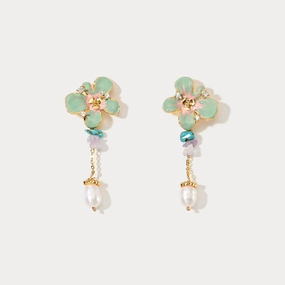 Oil Painting Flower Pearl Earrings Sparkling Essential