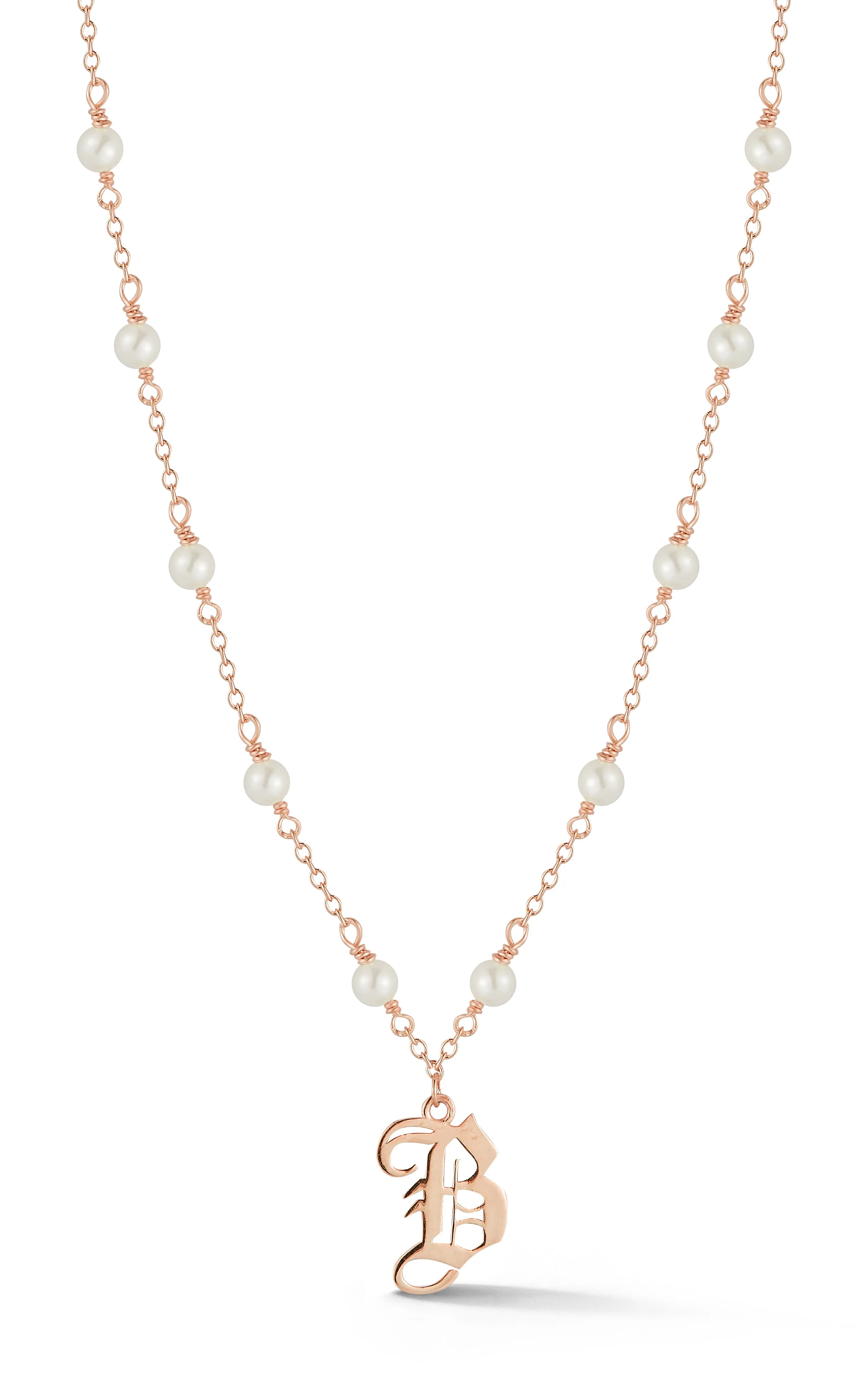 Clear Finish Old English Initial Pearl Necklace