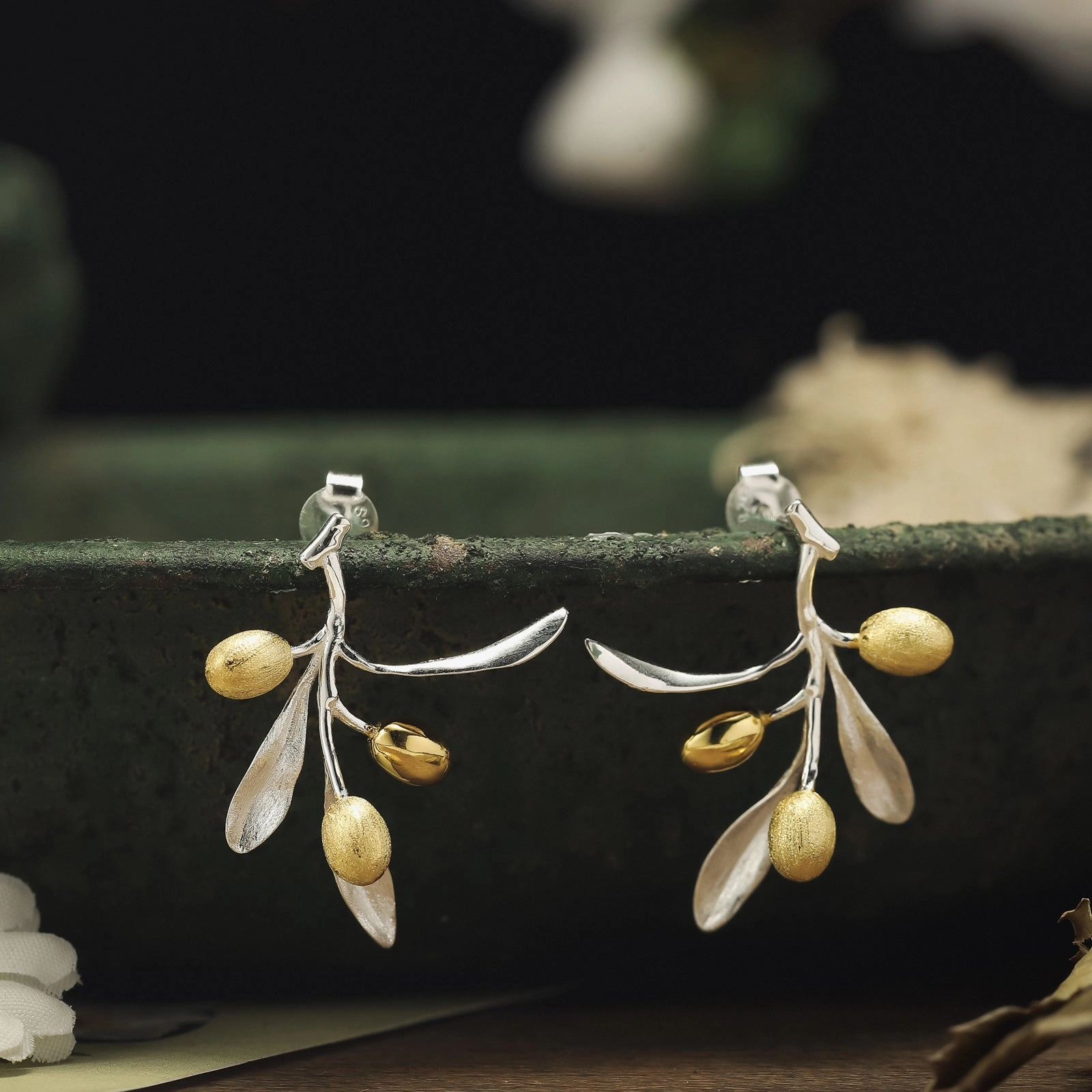 Olive Branch Earrings Golden Tone