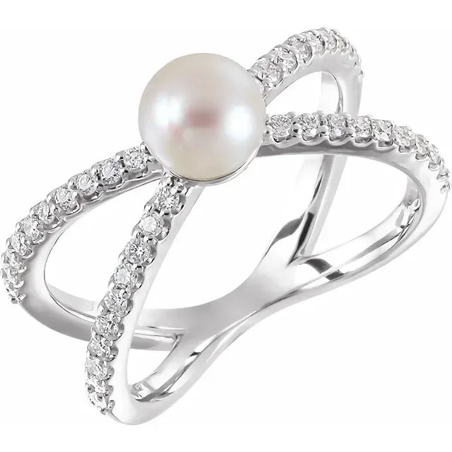 Graceful Piece Timeless Sparkle 14K White Freshwater Cultured Pearl & 1/3 CTW Diamond Ring