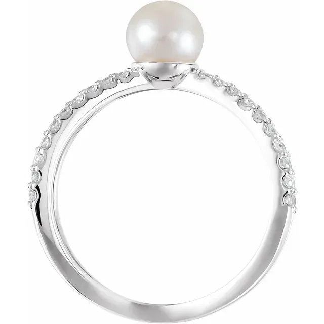 Warm Light Muted Glow 14K White Freshwater Cultured Pearl & 1/3 CTW Diamond Ring