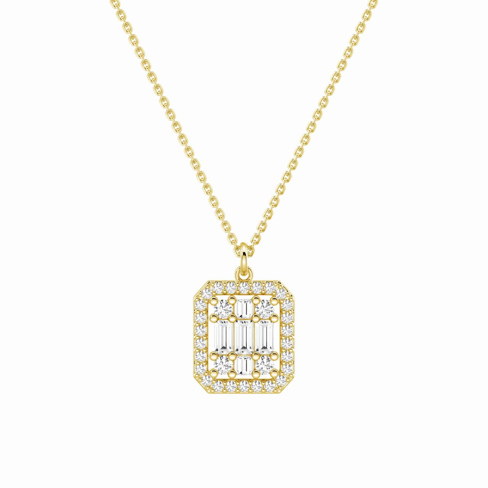 Infinity Halo Lab Grown Diamond Rectangular Cluster Necklace Sculpted Detail Refined Texture