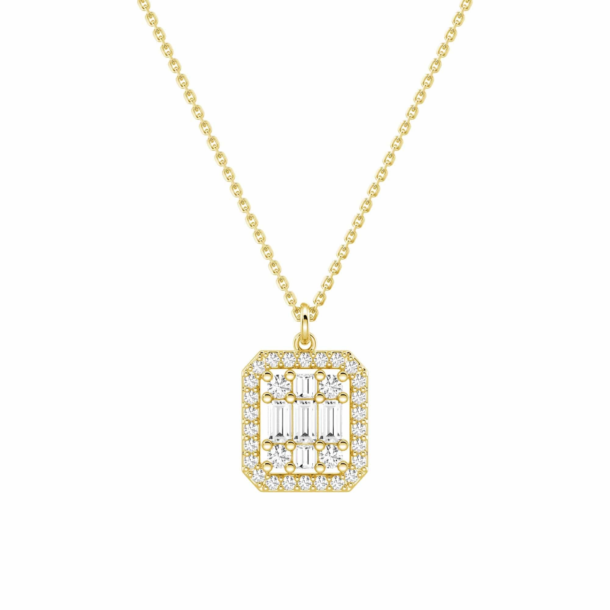 Handcrafted Highlight Delicate Flash Infinity Halo Lab Grown Diamond Rectangular Cluster Necklace