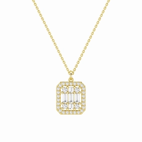 Infinity Halo Lab Grown Diamond Rectangular Cluster Necklace Sculpted Detail Refined Texture