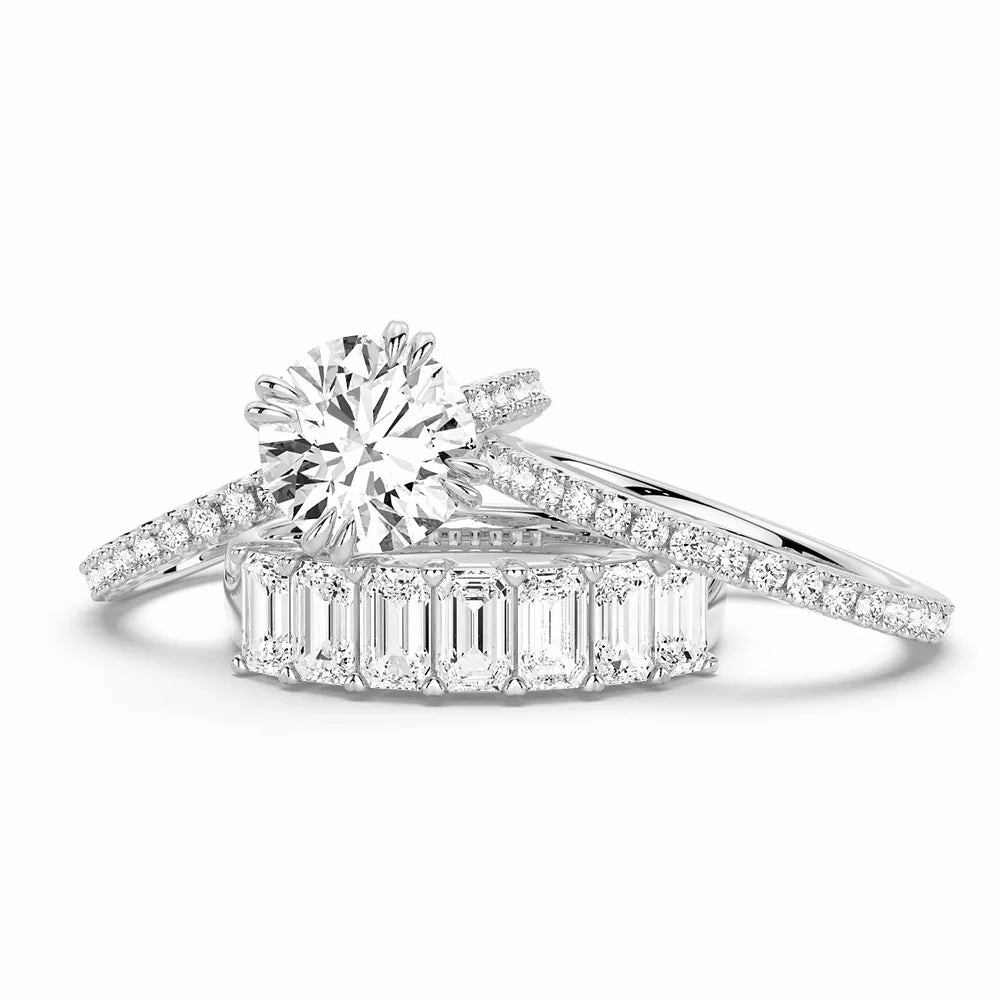Round Cut Moissanite Ring Set with Matching Stacking Band Minimal Daywear