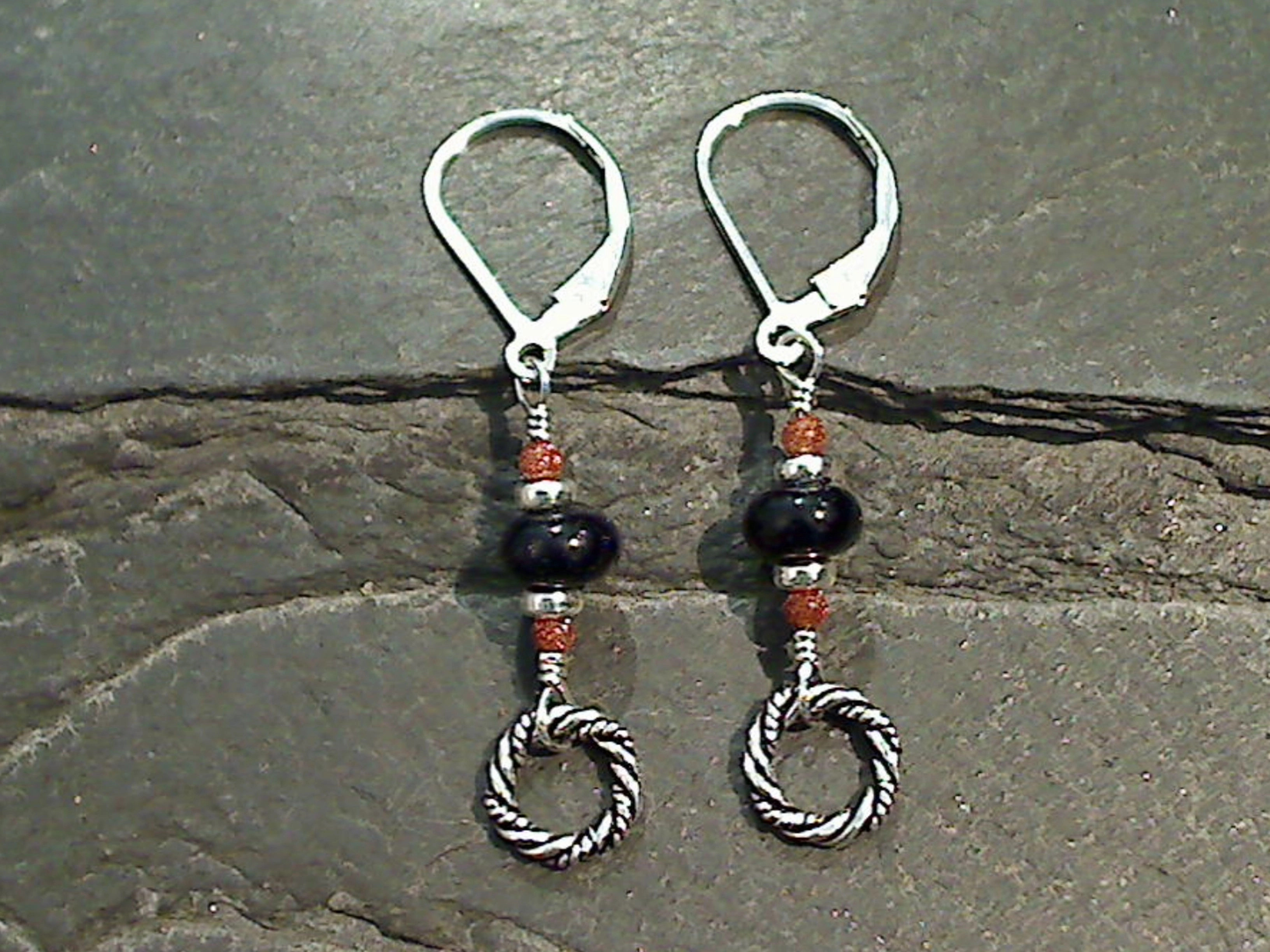 Orange And Blue Goldstone, Sterling Silver Earrings Safe Detail Seasonal piece