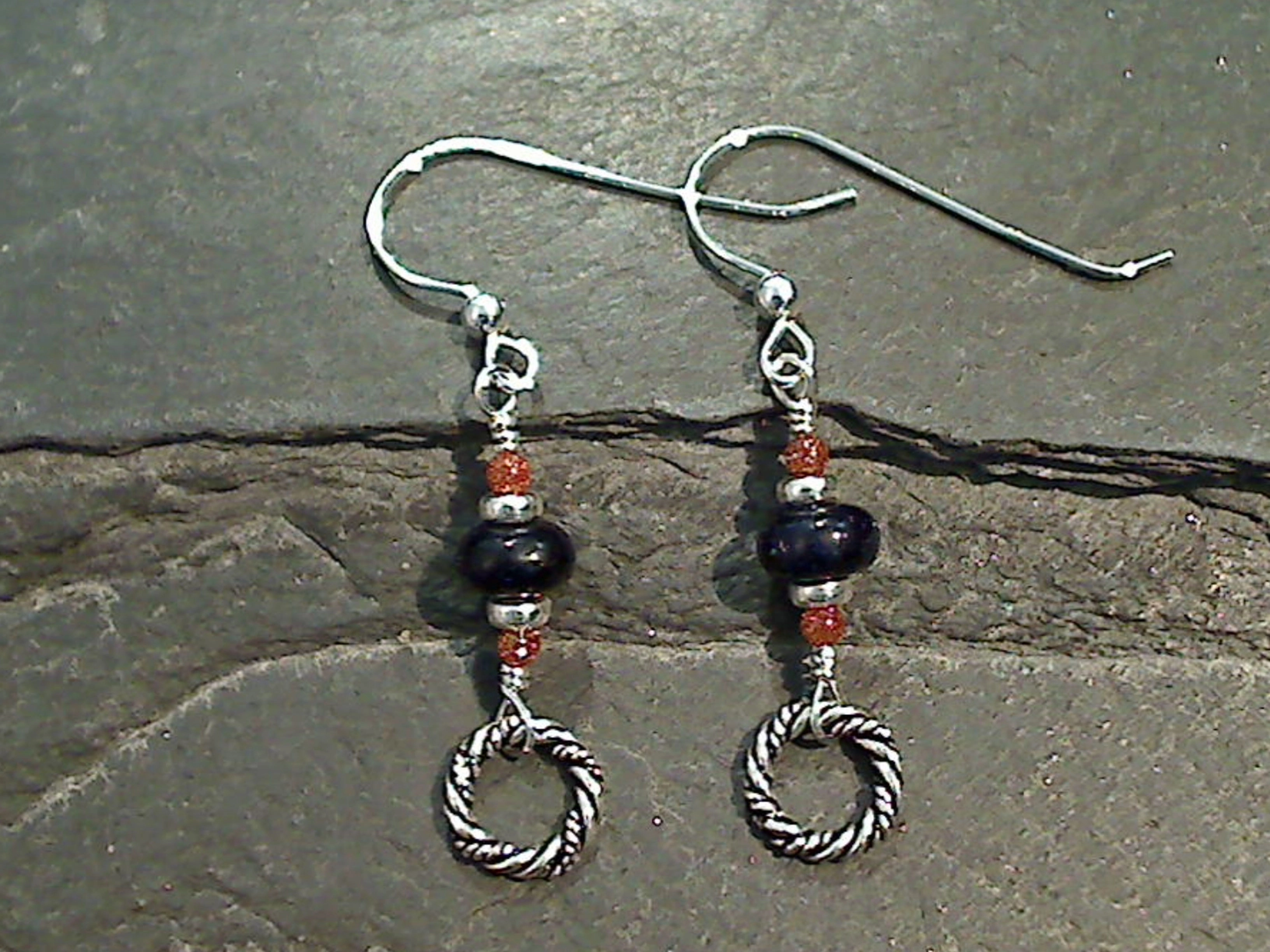 Small Jewelry Orange And Blue Goldstone, Sterling Silver Earrings