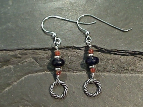 Small Jewelry Orange And Blue Goldstone, Sterling Silver Earrings