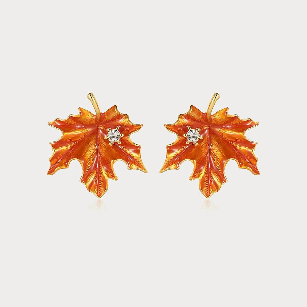 Pretty Essential Petite Jewelry Orange Maple Leaf Earrings