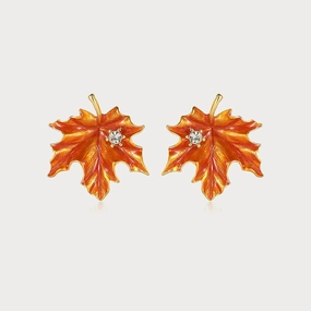 Pretty Essential Petite Jewelry Orange Maple Leaf Earrings