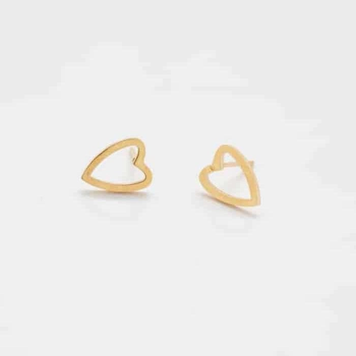 Gold Heart Outline Stud Earrings Event Ready