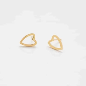 Gold Heart Outline Stud Earrings Minimal Charm