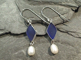 Creative Ornament Sea Glass, Pearl, Sterling Silver Earrings