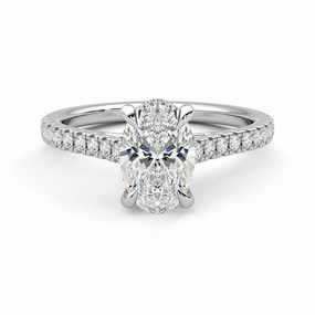 Bold Pieces Oval Cut Moissanite Engagement Ring with Hidden Anniversary Stone and Pav?? Accents