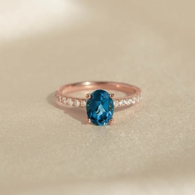 Unique Shape Oval London Blue Topaz and Diamond Ring Rose Gold - Minette