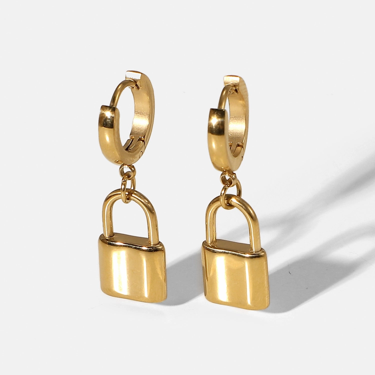Everyday Glow Padlock Dangle Hoop Earrings 18K Gold