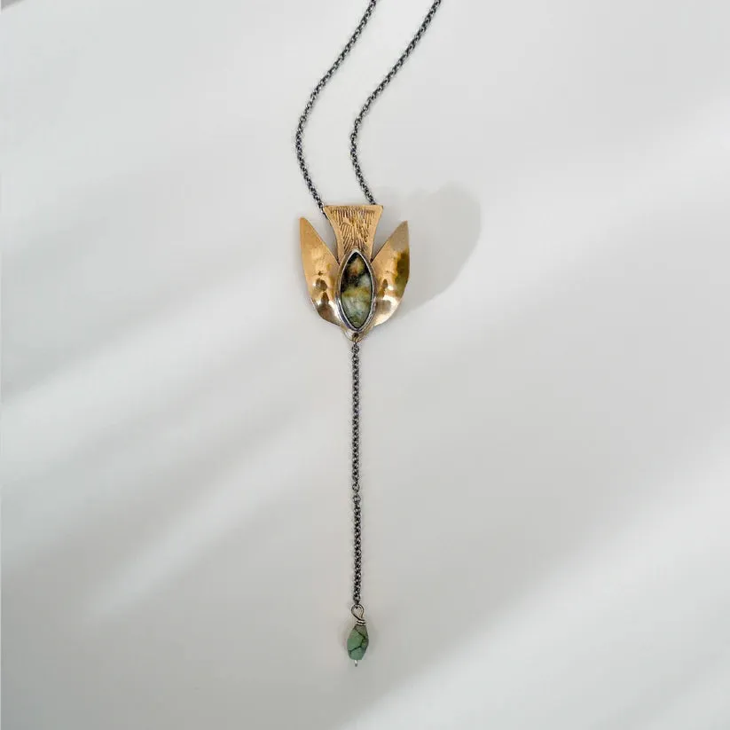 Enchanted Sparkle Paloma Necklace - Oxidized Brass, Sterling Silver   African Turquoise