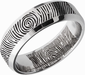 Cobalt chrome 7mm beveled band with a laser-carved fingerprint Mixed Metals Refined Form