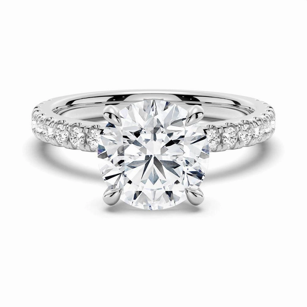 Pav?? Band Round Moissanite Engagement Ring With Hidden Halo Work Ready