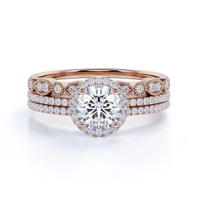 Classic Fashion Pave 2 Carat Round Cut Moissanite Halo Trio Set